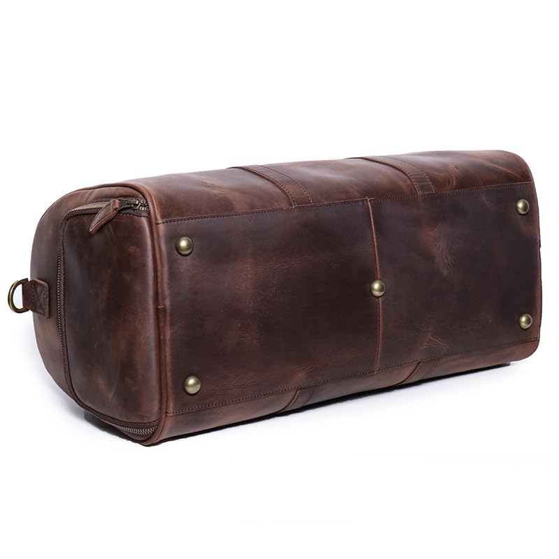Genuine Leather Men Travel Bag Cowhide Luggage Bags Shoulder Bag Women Weekend Bag Overnight Gym Sports Carry On Duffel Bag (Coffee-20" with shoe compartment) - color: Coffee-20" with shoe compartment