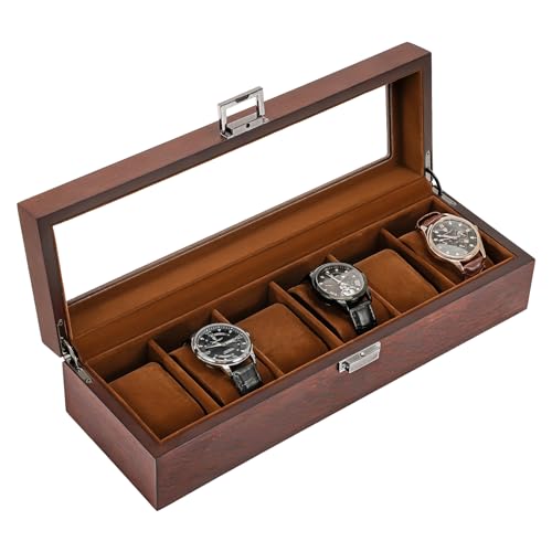 ProCase Wooden Watch Box, 6 Slot Mens Watch Display Case, Espresso | Wood Watches Holder Storage Organizer with Clear Lid, Anniversary Christmas Birthday Gift for Dad Friend Father Men Women - color: Espresso, size: 6-Slot