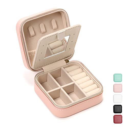 TRODANCE Jewelry Case with Mirror, Small Travel Jewelry Organizer, Portable Mini Storage Box for Rings, Earrings, Necklaces, Gift for Mother Mom, Girl, Daughter, Sisters, Bridesmaids (Pink) - color: B1 - 1 pack - Pink