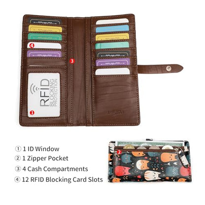 Slim Wallets for Women Credit Card Holder RFID Bifold Clutch Long Ladies Billfold Wallets with Zipper Coin Pocket ID Window Pile Cat - color: Pile Cat