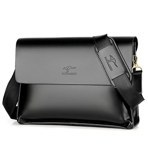 Leather Messenger Sling Crossbody Shoulder Bag for Men Travel Work Business Magnetic Buckle Adjustable straps | Travel - color: Black-l