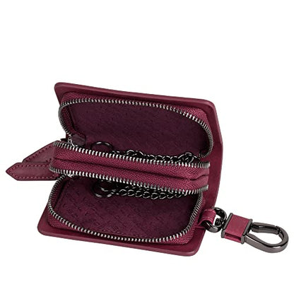VISOUL Car Key Case Holder Double Zipper, Leather Car Smart Key Fob Case with Keychain for Men and Women - color: Dark Purple