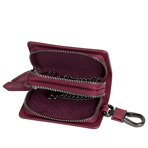 VISOUL Car Key Case Holder Double Zipper, Leather Car Smart Key Fob Case with Keychain for Men and Women - color: Dark Purple