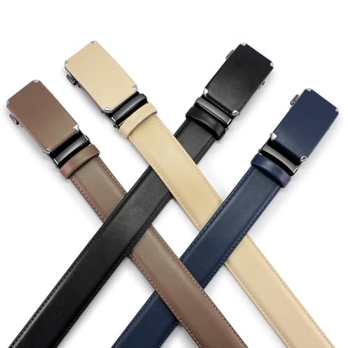 Men's Leather Ratchet Belt, 1 3/8" Wide, Cut-to-Fit - color: Beige, size: Belt Waist : 48‘’ to 54‘’ Adjustable