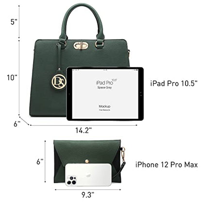 Dasein Women Handbags Purses Ladies Work Purse Satchel Tote Top Handle Shoulder Bags with Matching Clutch - color: 1pebbled Dark Green
