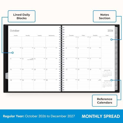 Blue Sky 2027 15-Month Monthly Planner Calendar, 8"x10", Enterprise | October 2026 - December 2027, Durable Faux Leather Cover, Concealed Wirebound, Laminated Tabs, Storage Pocket - color: Enterprise- 2027