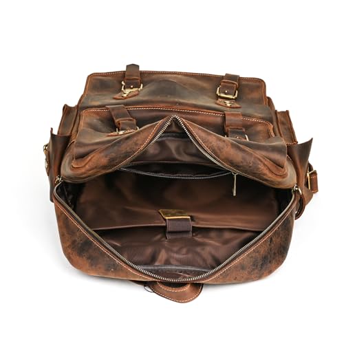 HandadsumeGenuine Crazy Horse Leather Large Travel Back-pack Rucksack Laptop Bag For Men 1965 (1965 Dark Brown 2) - color: 1965 Dark Brown 2