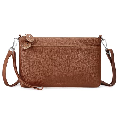 befen Genuine Leather Wristlet Clutch Wallet Purses with RFID Blocking - color: Deep Brown