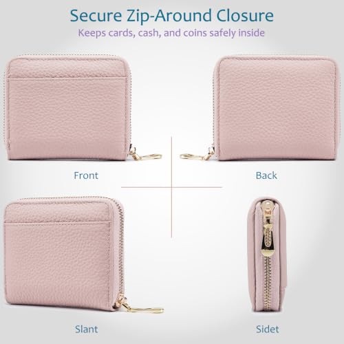 RFID Blocking Small Wallet for Women, Cute and Zip Around | Mini Genuine Leather Wallet with Coin Pocket & Card Slots, Compact Gift Wallet for Women and Everyday Carry (Blush Pink) - color: Blush Pink
