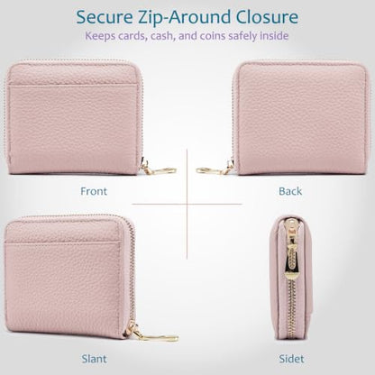 RFID Blocking Small Wallet for Women, Cute and Zip Around | Mini Genuine Leather Wallet with Coin Pocket & Card Slots, Compact Gift Wallet for Women and Everyday Carry (Blush Pink) - color: Blush Pink
