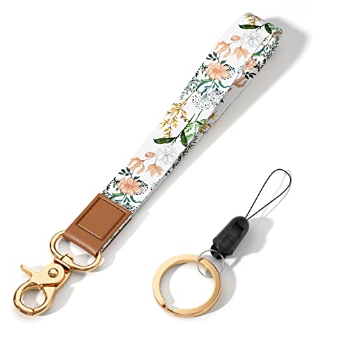 Wrist Lanyard Key Chain, Cute Wristlet Strap Keychain Holder for Women Men Car Keys ID Badges Card Wallet Phone Camera - color: White Wideflowers