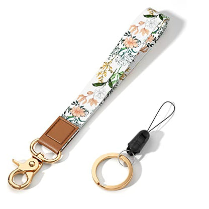 Wrist Lanyard Key Chain, Cute Wristlet Strap Keychain Holder for Women Men Car Keys ID Badges Card Wallet Phone Camera - color: White Wideflowers