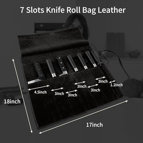 Genuine Leather Knife Roll, Knife Bags for Chefs Professional | Small Chef'S Knife Case Holder, Knives Holders Protectors with 7 Slots - color: 7 Slots Black