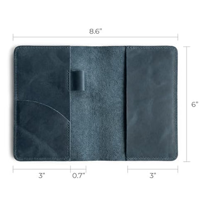 Leather Field Notes Cover, Leather Notebook Cover 3.5 x 5.5 in. with Card and Pen Holder, Handmade Protective Storage for Pocket Moleskine Journal Cover, Book & Notebooks, Notepad Wallet for Travelers (Slate Blue) - color: Slate Blue