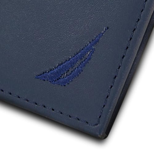 Nautica Men's Bifold Leather Wallet | RFID Blocking | ID Window | Card Slots | Organization | Durable | Stylish - color: Émbroidered Sail - Navy