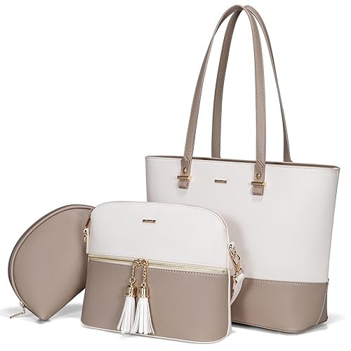 LOVEVOOK Handbags for Women Shoulder Bags Tote Satchel Hobo 3pcs Purse Set - color: Beige/Khaki