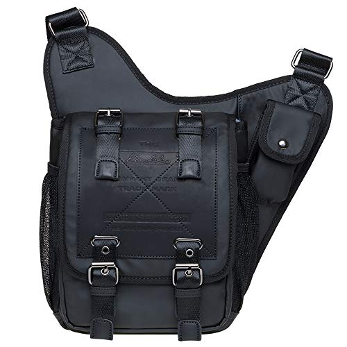 Mens Vintage Canvas Shoulder Messenger Bag Chest Leather Patchwork Messenger Bag - color: 2-black