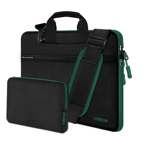 Hseok Laptop Shoulder Bag 15-15.6 inch Shockproof Water-Resistant HandBag with Small Case Compatible with MacBook Pro Neo 16" M5 M4 M3 M2 M1, Mac Pro Air 15", XPS 15/16, Most 15" 15.6" 16",BK-green - color: Black-green, size: 15"-15.6"