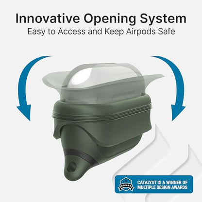 Catalyst Waterproof Case for AirPods Pro 2nd Generation and AirPods Pro 1st Generation - Wireless and USB-C Charging Compatible, One Piece Design, High Drop Protection Case with Carabiner - color: Army Green