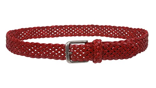 Women's 1 3/8" Braided Woven Solid Leather Belt - color: Red, size: L/XL - 40"