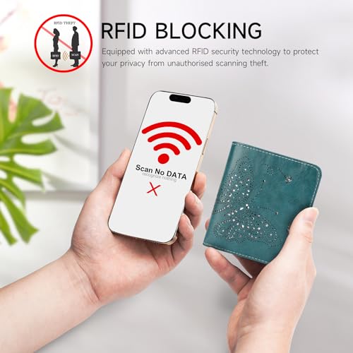 KITEVIUN Small RFID Wallet Women Ultra Thin Slim Womens Wallet Mini Compact Bifold Pocket Ladies Wallets for Women PEACOCK-BLUE - color: 03-PEACOCK-BLUE