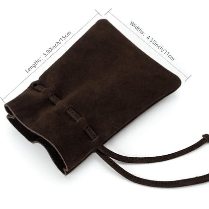 Medieval Drawstring Coin Pouch Bag,Leather Coin Pouch,Renaissance Drawstring Pouch Dice Bag,Small Coin Purse for Women/Men,Brown Swayze Suede - color: Dark Brown
