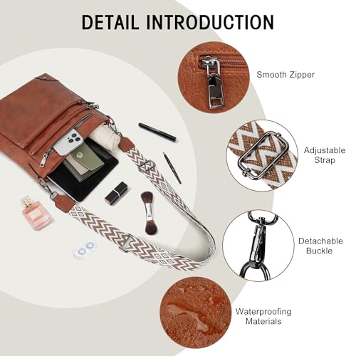 TANTOMI Crossbody Bag for Women PU Leather Travel Purse | Trendy Women's Shoulder Handbags, Comfort Adjustable Wide Strap, Water-Resistant, Multi Pockets for Daily Use & Travel - color: Brown