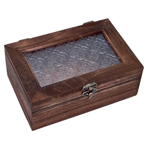 Vintage Wooden Storage Box with Glass Lid, Keepsake Box Small Decorative Storage Box for Jewelry, Trinket, Gift and Home Decorations (Small) - size: Small