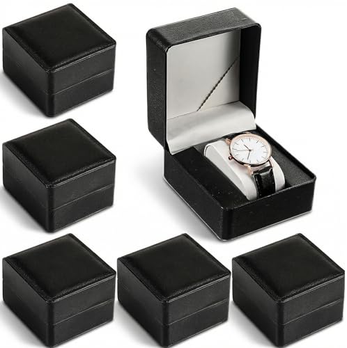 6 Pack PU Leather Single Watch Case Premium Watch Box for Men and Women with Removable Pillow Large Travel Wristwatch Display Storage Organizer Holder Gift Box