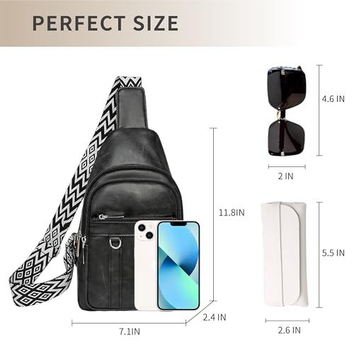 Sling Bag Set, PU Leather Sling Bag, Multi-Zipper Design for Travel, Outdoors, Valentine’s Day Gifts - color: 003-black