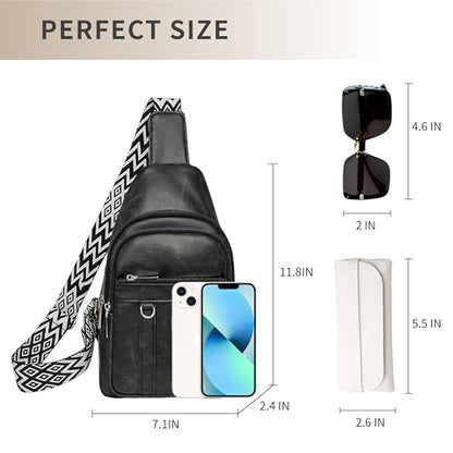 Sling Bag Set, PU Leather Sling Bag, Multi-Zipper Design for Travel, Outdoors, Valentine’s Day Gifts - color: 003-black