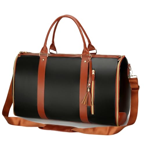 Garment Duffle Bag for Travel, 2-in-1 Garment Bags Carry On Hanging Suit Bag, Foldable PU Leather No Wrinkle Dress Bag for Women & Men, Weekender Overnight Business Trip Black - color: Black