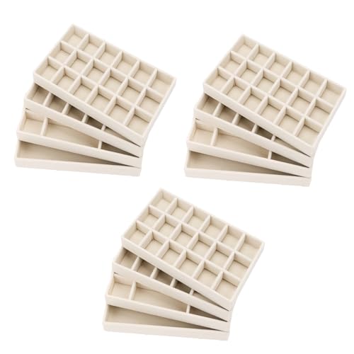 Velvet Jewelry Organizer for Drawer, Stackable Jewelry Drawer Inserts in Dresser, 8in Beige Storage Display Case for Rings Stud Necklaces Accessories, Set of 12 - color: 3 set