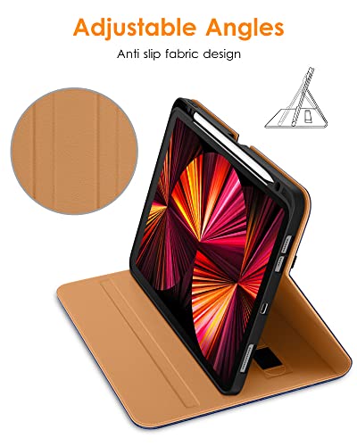 DTTO Case for iPad Pro 11 Inch 4th / 3rd / 2nd / 1st Generation 2022/2021/2020/2018,Premium PU Leather Folio Stand Cover with Hand Strap, Auto Wake/Sleep,Multiple Viewing Angles, Navy Blue - color: Navy Blue
