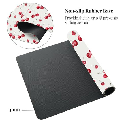 Cherries Desk Mat, Cute Extended Gaming Keyboard Mouse Pad, Large Office Desk Cover Mat Pad Deskmat, Non-Slip Leather Home Office Desk Mat Protector 23.6"x11.8" - color: Cherry, size: S(23.6×11.8 inch)