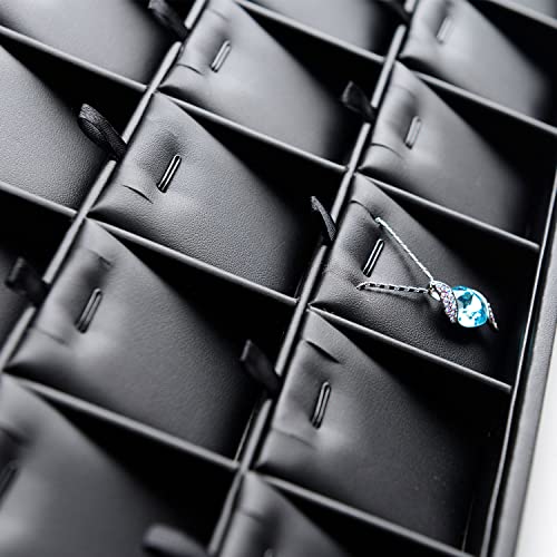 Black PU Leather 24-Grid Jewelry Necklace Pendant Organizer Tray | with removable insert, scratch-resistant divided storage, ideal for home drawer organization and retail jewelry display - style: Necklace Tray