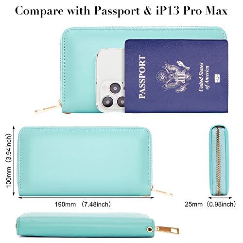 VOCUS Womens Wristlet Wallet Zip Around Clutch Wallet Large RFID Blocking PU Leather Bifold with Phone Holder for Travel - color: Solid Blue
