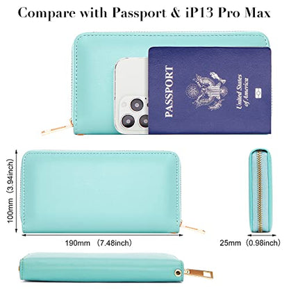 VOCUS Womens Wristlet Wallet Zip Around Clutch Wallet Large RFID Blocking PU Leather Bifold with Phone Holder for Travel - color: Solid Blue