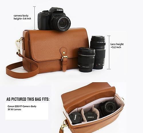Meliae Camera Bag for Women, DSLR Mirrorless Camera Purse, Leather Shoulder Crossbody Messenger Travel Bag for Photographers (Brown) - color: Brown