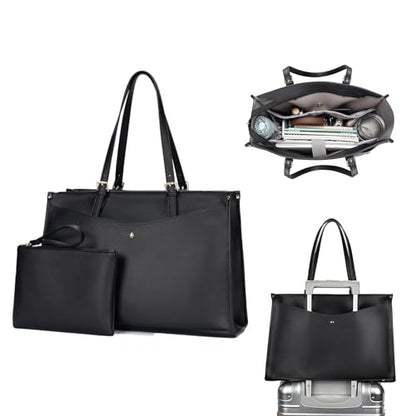 BAGOK Laptop Tote Bag Women, Work Tote with Multi Pockets, Nurse Bag with Large Cup Holder, For Work, Travel, Daily Use - color: Black