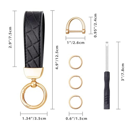 OHKYOOT Leather Car Keychain for Home Car Keys | Carabiner Clip Key Fob Keychain for Women Men,Car Key Holder with 3 Key Ring and Anti-Lost D Ring - color: Gold Black
