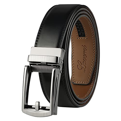 Men's Real Leather Ratchet Dress Casual Belt, Cut to Exact Fit,Elegant Gift Box - color: Black Style47, size: Adjustable from 44" to 52" Waist