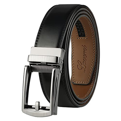 Men's Real Leather Ratchet Dress Casual Belt, Cut to Exact Fit,Elegant Gift Box - color: Black Style47, size: Adjustable from 44" to 52" Waist