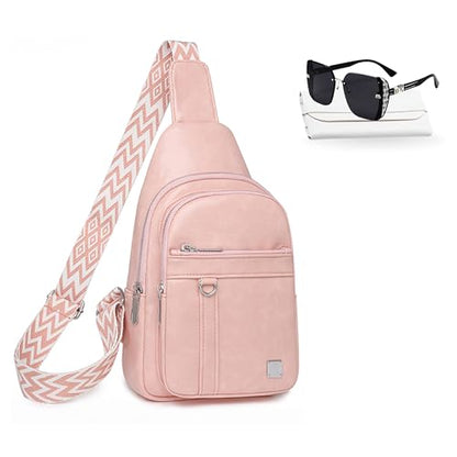 Sling Bag Set, PU Leather Sling Bag, Multi-Zipper Design for Travel, Outdoors, Valentine’s Day Gifts - color: 03-pink