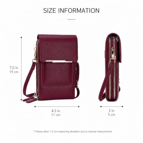 Crossbody Phone Purse, Small Cross Body Wallet Purses with Adjustable Shoulder Straps for Women Anti-Theft PU Leather Bag - color: Burgundy