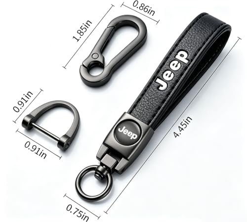 Leather Car Key Chain for Jeep Grand Cherokee Wrangler Compass Renegade Patriot Grand Comander Series Keyring Keychain Accessories Family Present(Black) - color: Black-08