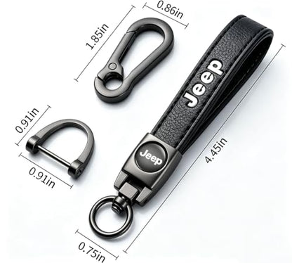 Leather Car Key Chain for Jeep Grand Cherokee Wrangler Compass Renegade Patriot Grand Comander Series Keyring Keychain Accessories Family Present(Black) - color: Black-08