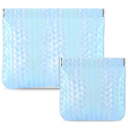 2 Pack Holographic Woven Cosmetic Pouch PU Leather Snap Closure | 7x5.5 & 4.5x4.5 or Large 7x5.5 Inch, Travel Daily Use, Coin Lipstick Holder, Purse Organizer, Stain-Resistant, 5 Colors - color: holographic Blue