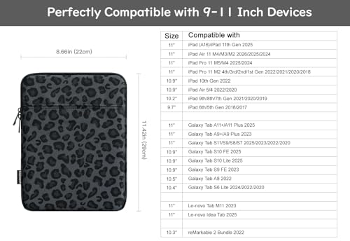 Dadanism 9-11 Inch Tablet Sleeve Bag Padded Carrying Case, Leopard Black | Fits iPad (A16) 11th Gen 11", iPad 10th Gen 10.9" Air 5/4, iPad Air M4/Pro 11", iPad 9/8/7th 10.2", Galaxy Tab A11+ Plus 11" - color: Leopard Black, size: 9-11 inch