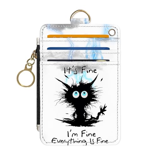 Slim Wallet Credit Card Holder,Cat Struck By Lightning, RFID Wallet Women Cute Small Front Pocket Wallet With Zipper, PU Leather Thin travel RFID Blocking Card Case ID Window,Ladies Gifts - color: Cat Struck By Lightning